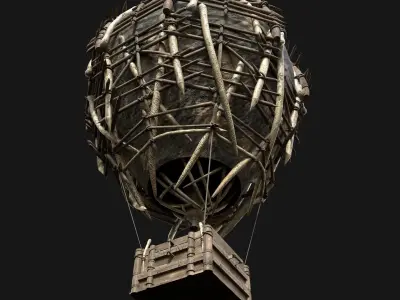 AAA NEXTGEN Medieval War Balloon Airship Primal Wooden Machine Low-poly 3D model