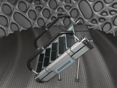 Sci-Fi Stairs - 8 - Silver Blue Neon Light Version Low-poly 3D model