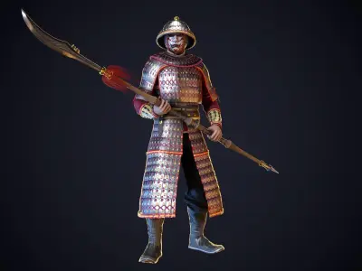 Chinese heavy warrior Low-poly 3D model
