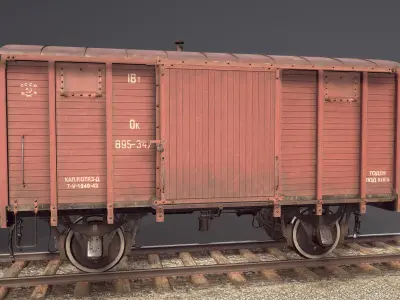 Railway Covered Goods Wagon 18T Vr3 Ok Red Low-poly 3D model