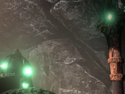 Medieval Chinese Warrior set -Helmet-Shield- Spear in cave scene 3D model