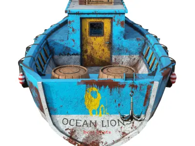 Old Boat low poly PBR texture Low-poly 3D model Low-poly 3D model