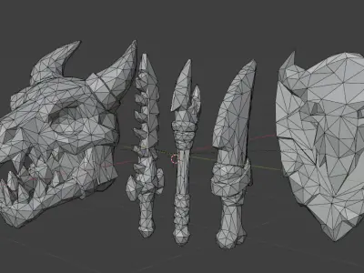 Primal Beast Weapons Pack Stylized Bone Themed RPG Weapon Set  3D model