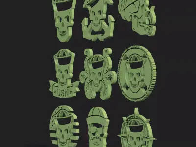 American Sailor Skull Bundle  9 Nautical Military STL Designs 3D print model