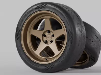 Kansei KNP Rims with Hoosier Drag Radial DR2 Slick Tires 3D model