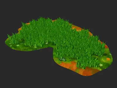 Cartoon Grass Q flowers tufts ferns 3D model