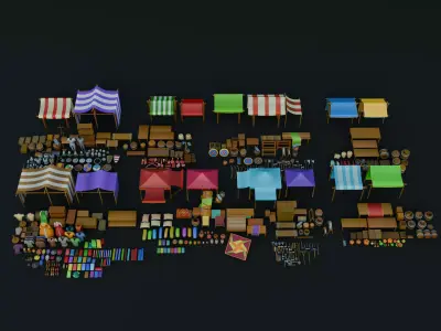 Medieval Market PACK Low-poly 3D model