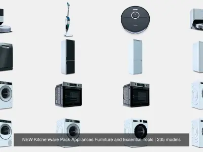 NEW Kitchenware Pack Appliances Furniture and Essential Tools 3D Model Collection