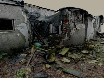 Burnt ruin of a commercial building 3D model