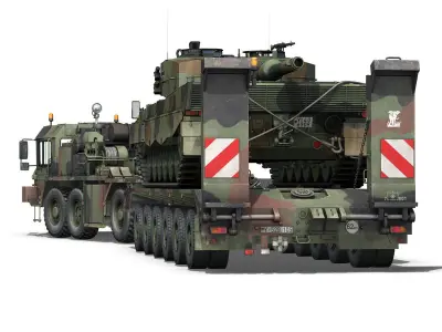 Faun STL-56 with 52 ton Semi-Trailer and a Leopard 2A4 3D model