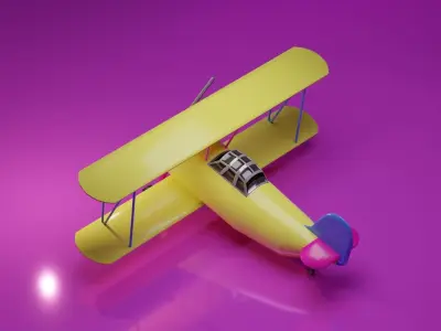 Low Poly Biplane toy airplane Low-poly 3D model