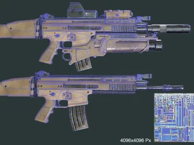 Fn-Scar Assault Rifle Low-poly 3D model