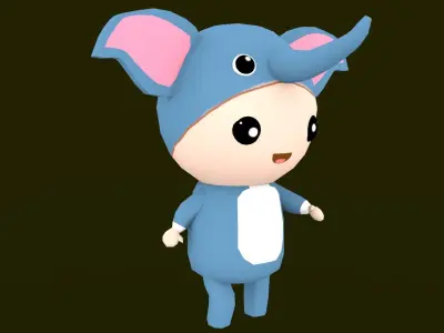 Chibi Elephant Animated For Games Free low-poly 3D model
