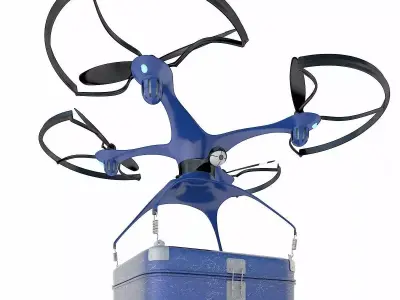 Generic Logistics Blue Post Drone with Box 3D model