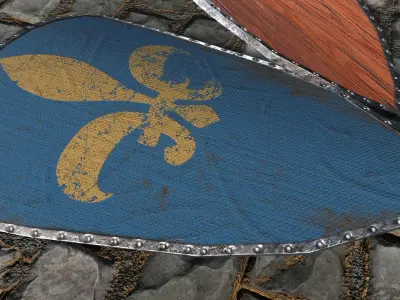 Medieval round shield with coat of arms Low-poly 3D model