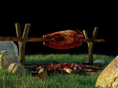 Chicken roasted on grill 3D model