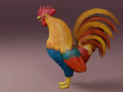 Low Poly Rooster Rigged with Animation Low-poly 3D model
