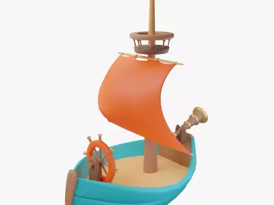 Cartoon stylized ship Low-poly 3D model