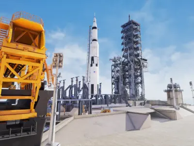 US Rocket Launch  Modular Environment Low-poly 3D model