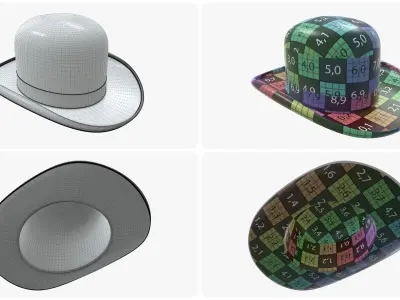 Hat set bowler men women floppy summer jester magician military 3D model