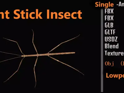 Giant Insect Stick Low-poly 3D model