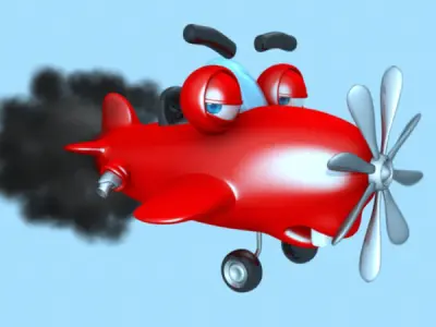 Airplane cartoon rigged Low-poly 3D model