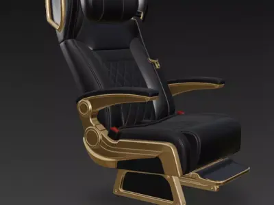 Luxury VIP Aircraft Seat Black Leather Gold 3D Model 3D model