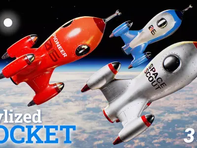  Stylized Rocket Toy Low-poly 3D model