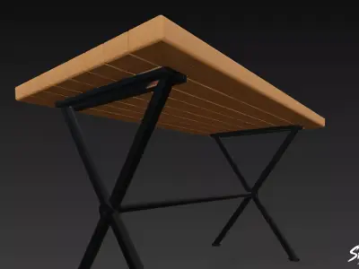 Wooden Outdoor Cafe Table Low-poly 3D model