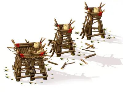 Handpaint Cartoon Wooden Building Bastion model Low-poly 3D model