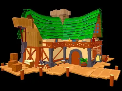 Seaport cartoon Low-poly 3D model