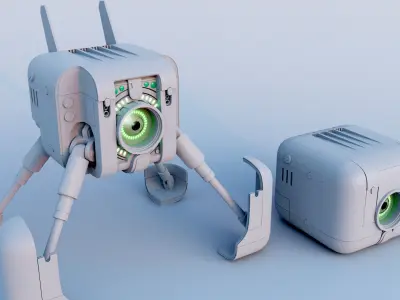 Cubebot robot with two legs and eye 3D model