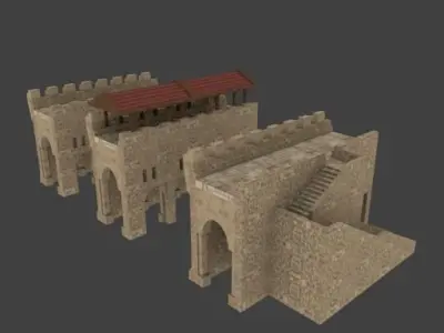castle wall collection Low-poly 3D model