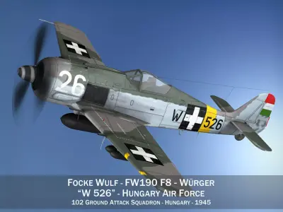 Focke Wulf - FW190 F8 - W526 - Hungary 3D model