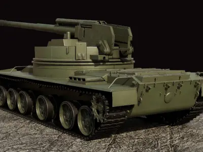 Object 327  Puck self-propelled artillery low-poly rigged Low-poly 3D model