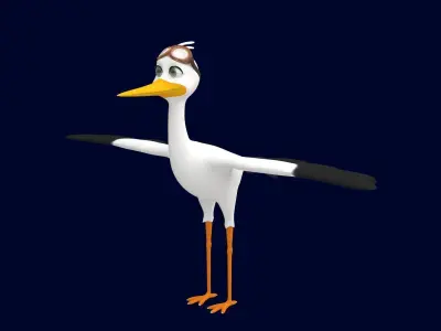 Asset - Cartoons - Character - Animals - Rig - Stork  Low-poly 3D model