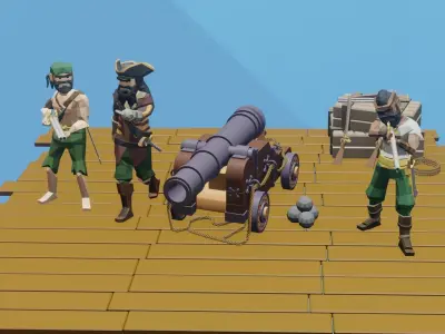 Package of low-poly medieval cannons Low-poly 3D model