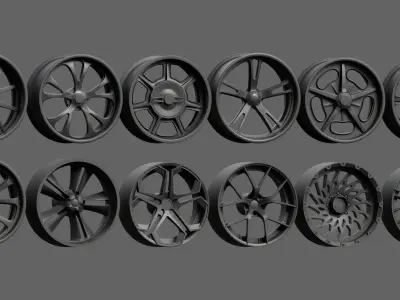 12 American Car Wheels and Rims Printable 3D model