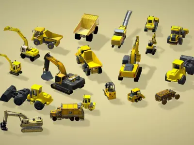 Cartoon Yellow Construction Toy Vehicle 3D Model Assets Low-poly 3D model