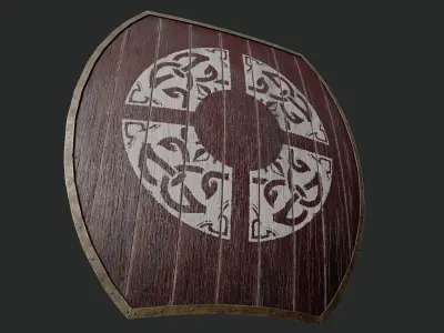 Slavic hybrid shield-painted red with ring rune symbol Low-poly 3D model