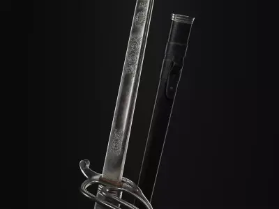 British Officer Sword WW1 Sheath Ralistic Historical Asset PBR Low-poly 3D model