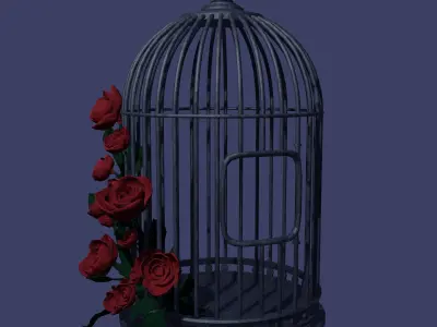Old cage and roses 3D model