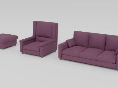 Couch  Armcair  Pouffe Free 3D model