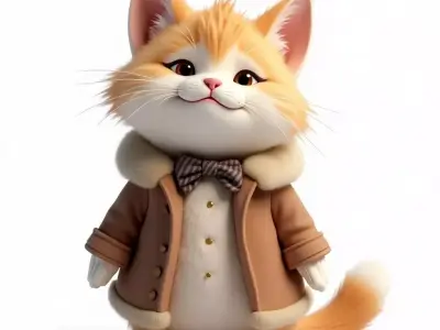 Fluffy Cat Winter Coat 3D Model Sophisticated Character Low-poly 3D model