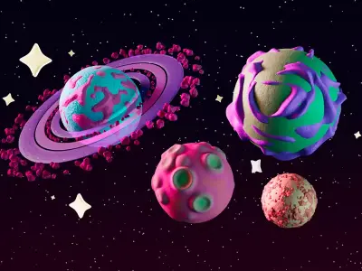 Colorful texturized cartoony planets set 3D model