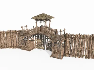 Asian ancient architecture checkpoint defense gate 3D model