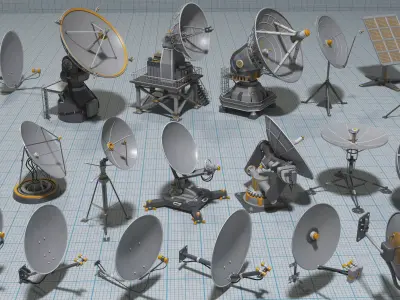 Antennas Collection - 21 pieces Low-poly 3D model