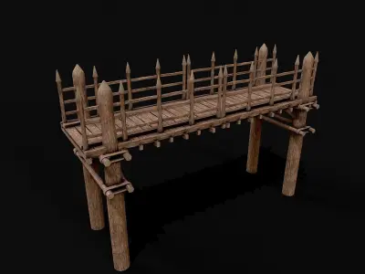 Modular Wood Bridge 2 parts Low-poly 3D model
