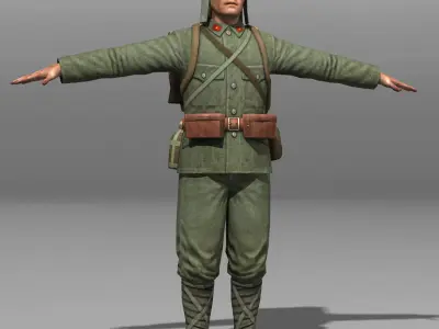 Japanese soldier and Type 100 Low-poly 3D model
