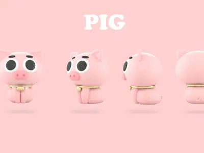 pig 3d cartoon Low-poly 3D model